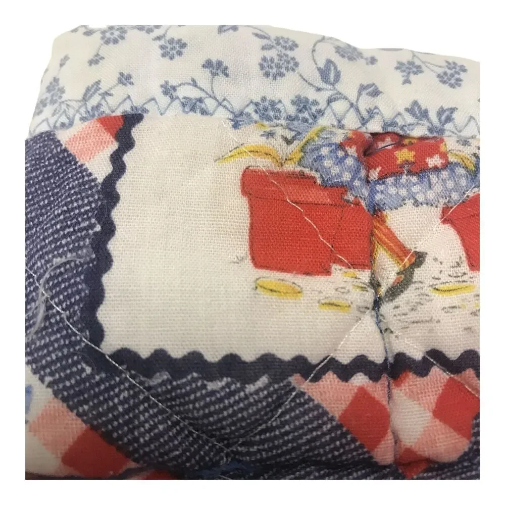 Vintage Petticoats & Pantaloons Holly Hobbie Style Quilt Handmade Red Blue